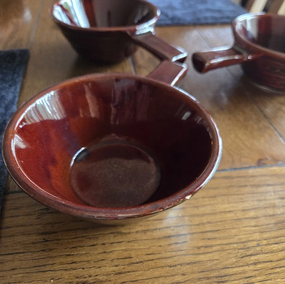 Mid Century Marcrest Daisy Dot Handled Soup Bowls